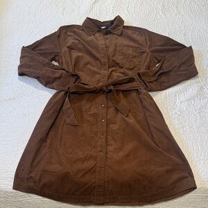 Lands' End Brown Long Sleeve Corduroy Dress